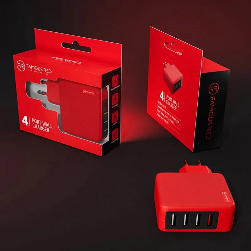 Famous Red 4-port wall charger packaging