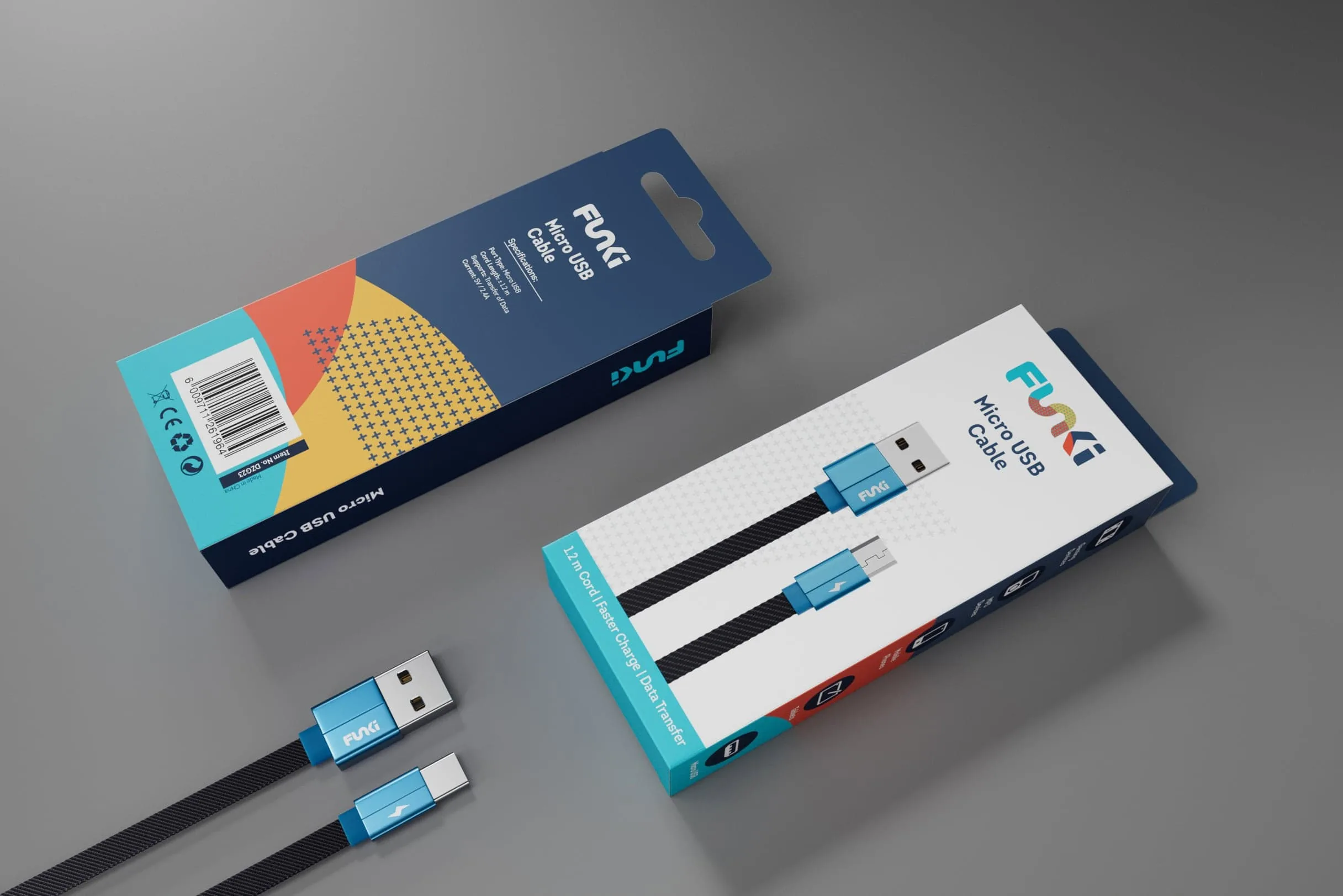 Funki Micro USB cable packaging – blue variant
