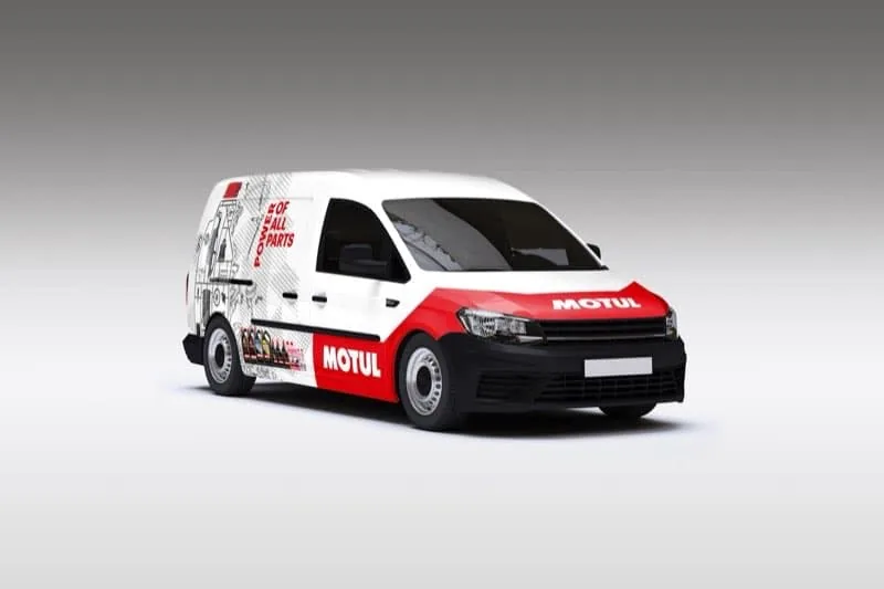 Motul branded VW Caddy vehicle wrap – front three-quarter