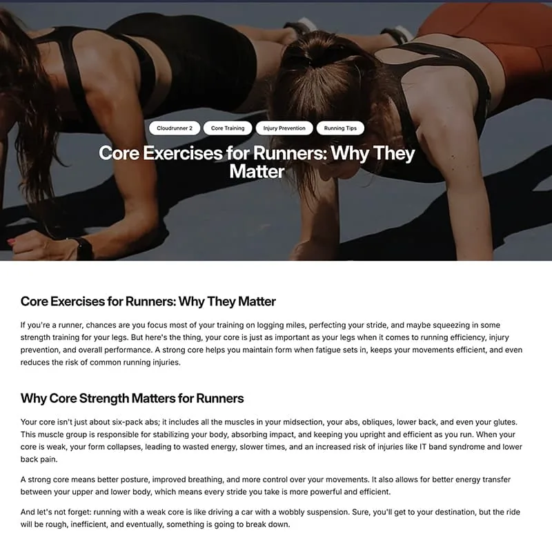 Tifosi Sports SEO blog article layout