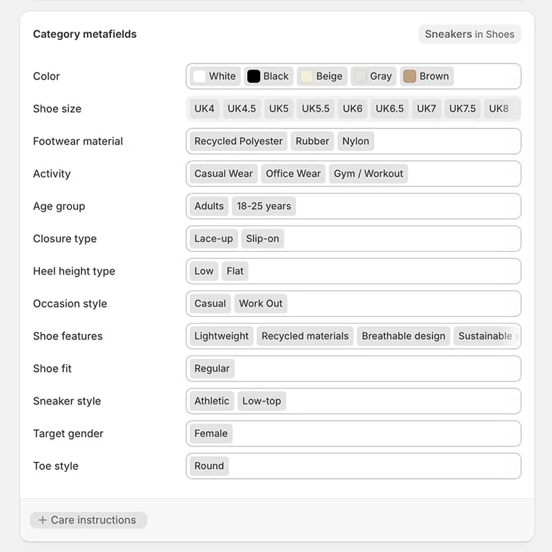 Shopify admin custom data structure